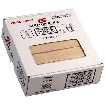 GLAZELOCK 8" x 1-1/4" x 3/8" Natural Pine Wood Shims (84 Count), Case of 10 Boxes WS02